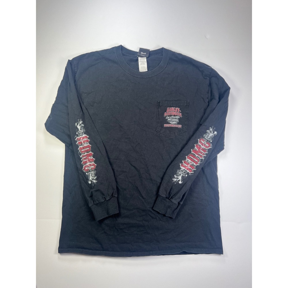 Harley-Davidson Long Sleeve T-Shirt Mens L Black Lone Wolf Spokane WA Graphic
